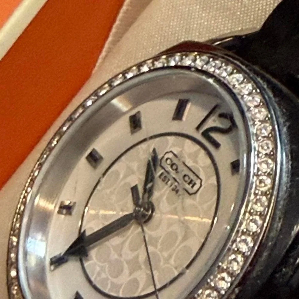 Coach Black Band Watch. Rhinestones around the face‎